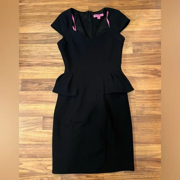 black peplum dress with cap sleeves Short Sleeve Peplum Midi Dress Black